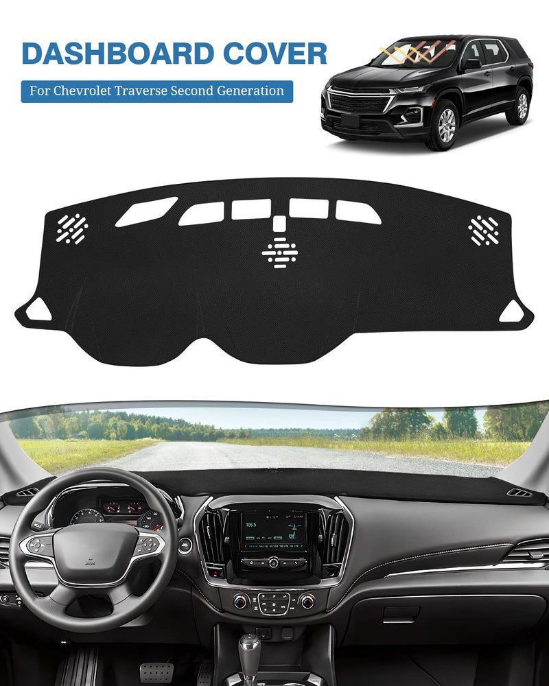 FIILINES Dash Cover for Chevrolet Traverse 2018â€“2023, Dashboard Mat Cover Sunshade Nonslip Mesh Protector No Glare Black - Image 2